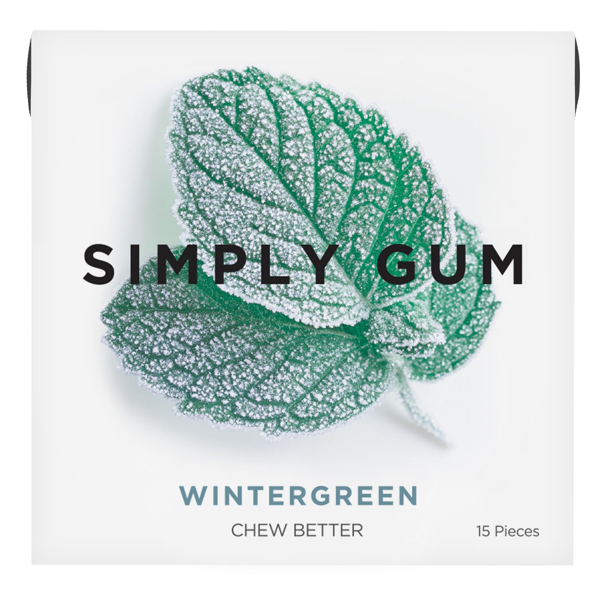 Simply Gum Wintergreen Chewing Gum, Plastic-Free, Vegan, 6 Pack (90 Pieces), Green