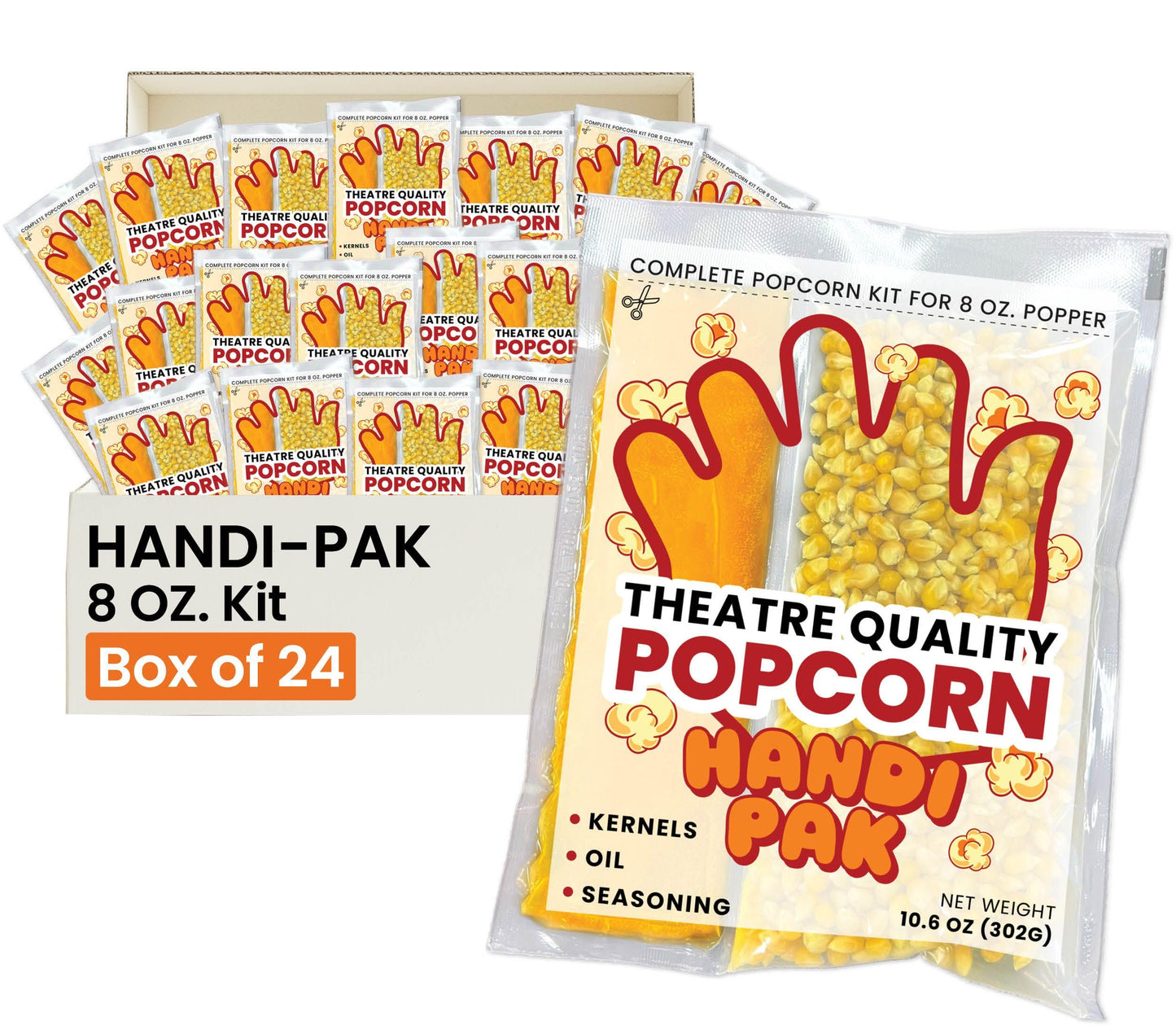 PREMIUM AMERICA Gourmet Popcorn Kit, 24 Pre-Portioned Packs, 8 oz Poppers, Movie Theater Style, Butter Coconut Oil, Kernels & Seasoning