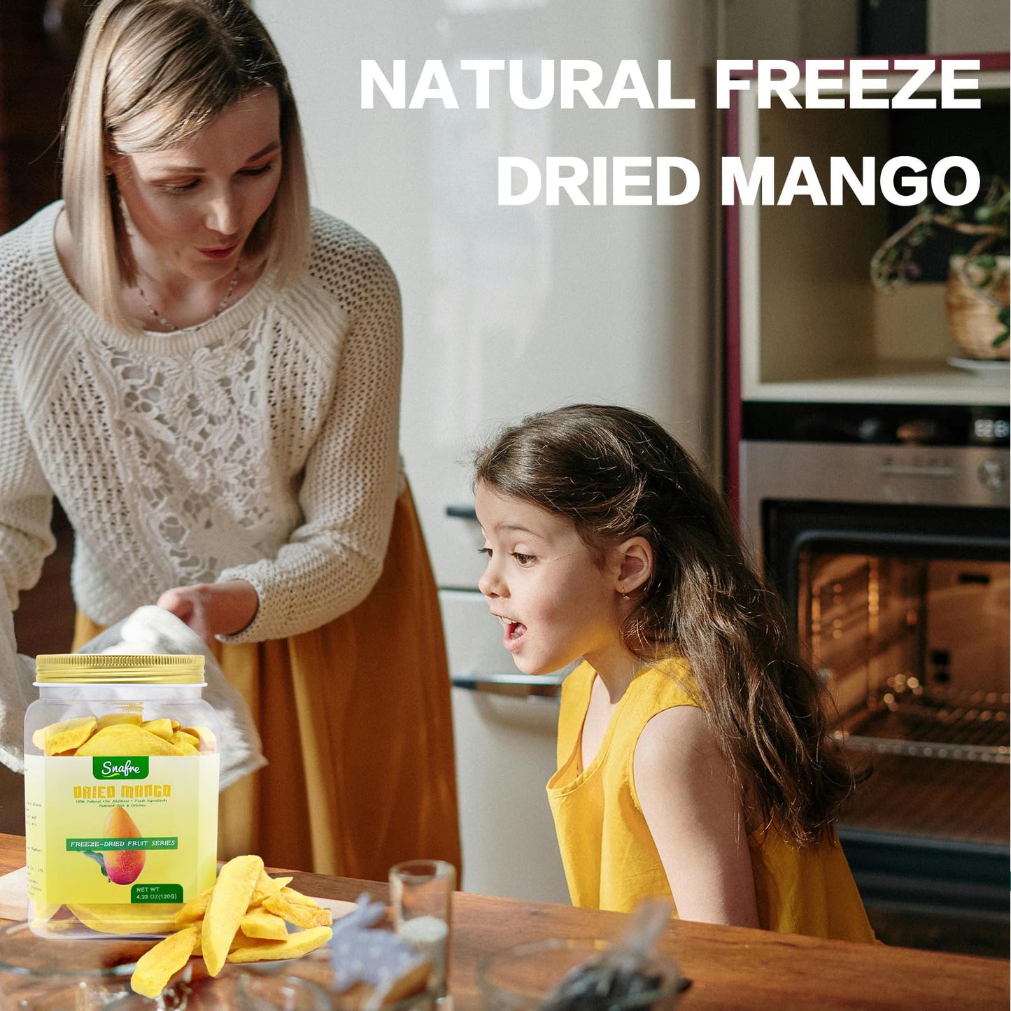 Freeze Dried Mango, 4.23Oz Freeze Dried Fruit, Mango Slices, No Add Sugar, Dried Mangoes, Fruit Snacks, Ideal For Infusing Drink