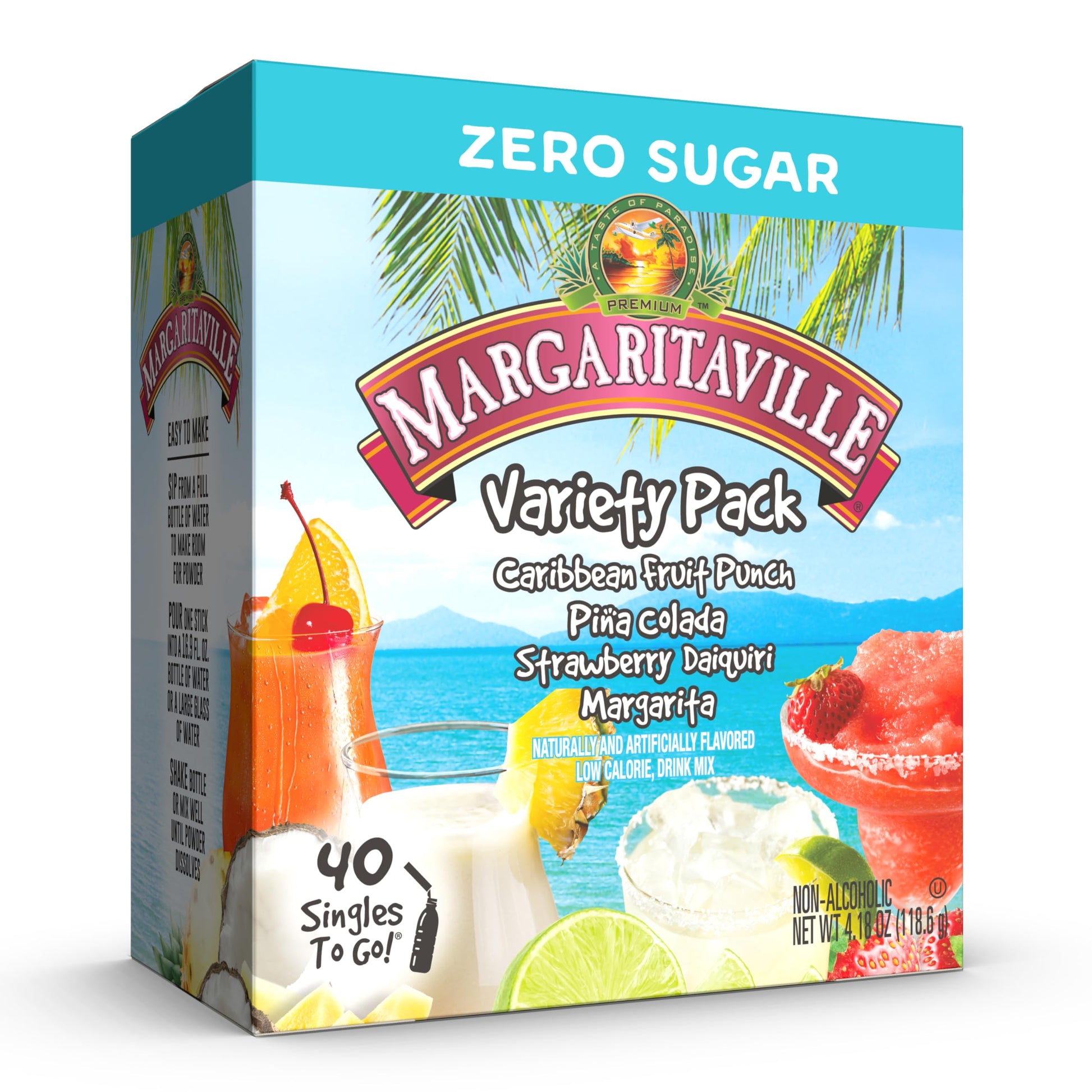 SINGLES TO GO! Margaritaville Singles to Go Water Drink Mix Variety Pack, 4 Flavors, 40 Single Servings, 4.18 Ounce