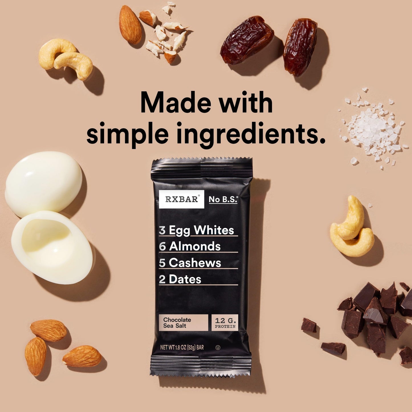 Rxbar Protein Bars, Protein Snack, Snack Bars, Chocolate Sea Salt, 9.15Oz (5 Bars)
