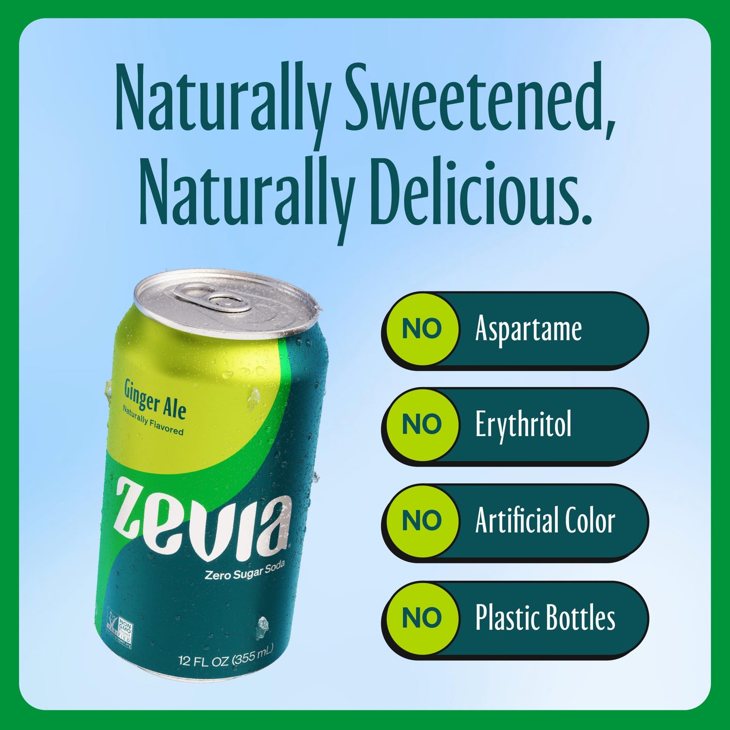 Zevia Zero Sugar Ginger Ale Soda, 12 Fl Oz Cans, 8-Pack, Non-GMO, Gluten-Free, Vegan