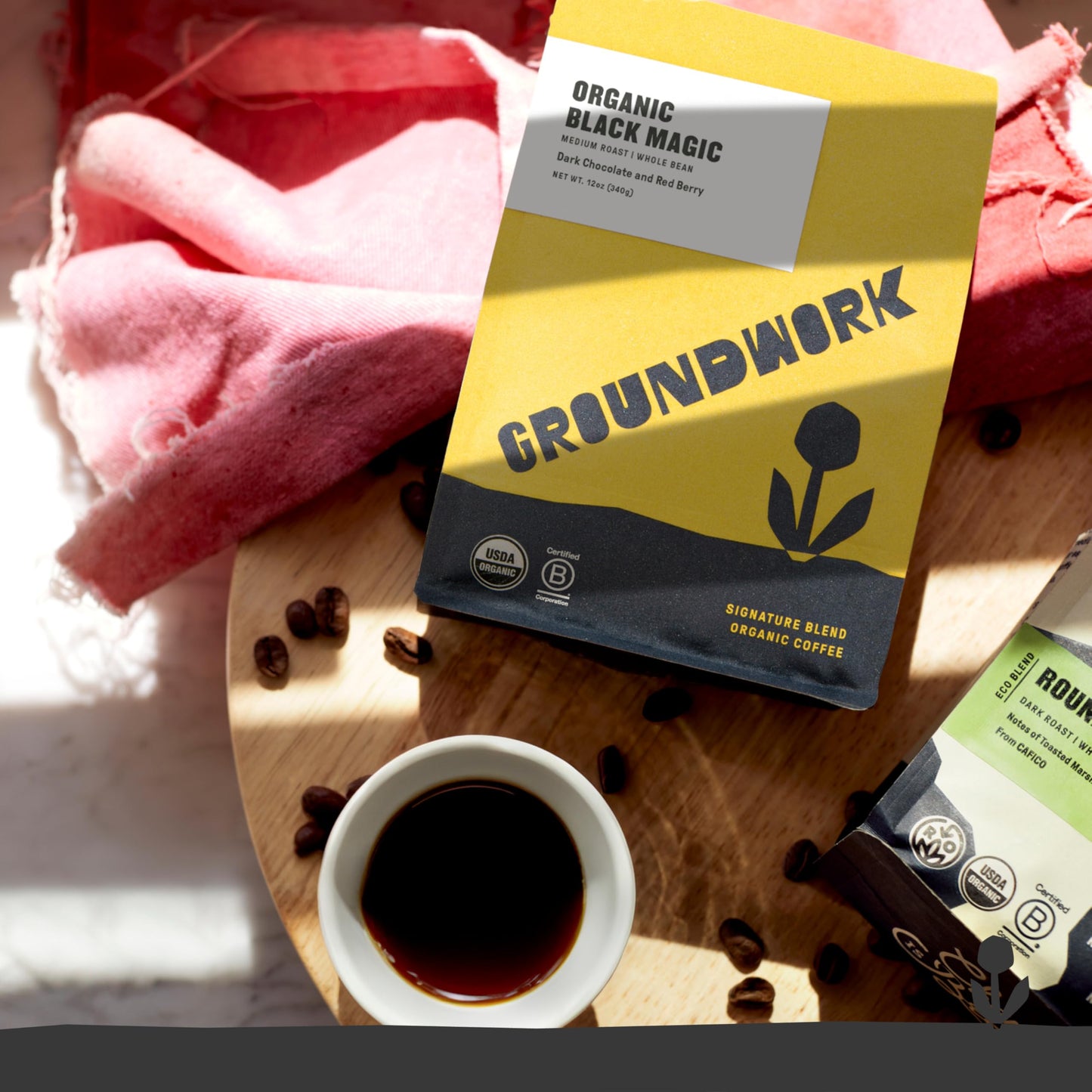 Groundwork Certified Organic Whole Bean Coffee, Black Magic Espresso, 12 oz Bag