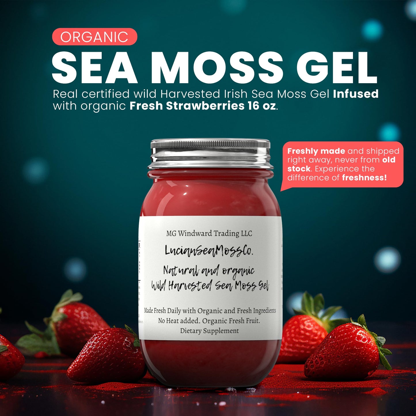 MG Windward Trading LLC Organic Irish Sea Moss Gel, Strawberry Pineapple, 16 oz, Immune & Digestive Support