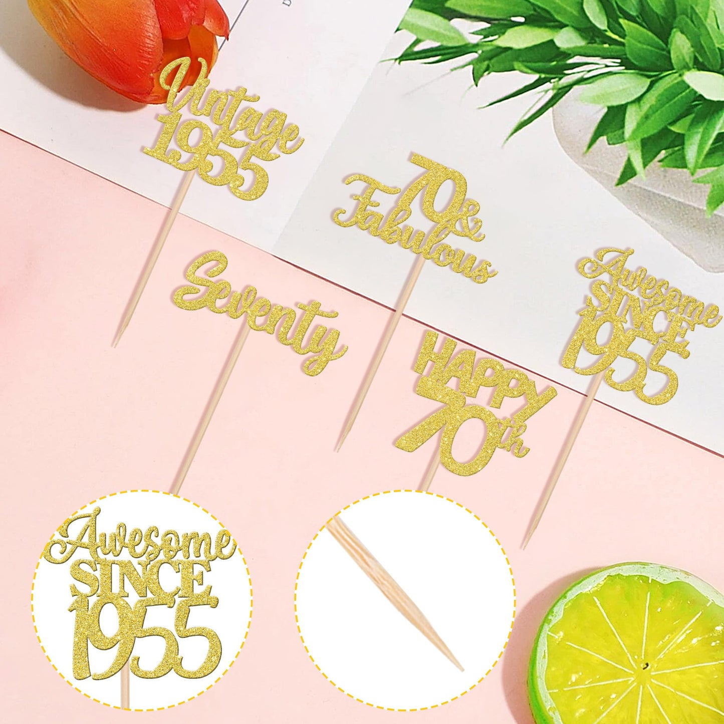 30Pcs Vintage 1953 Cupcake Toppers Glitter Seventy Happy 70Th Birthday 70 Fabulous Cupcake Picks Cheers To 70 Years For 70Th Bir