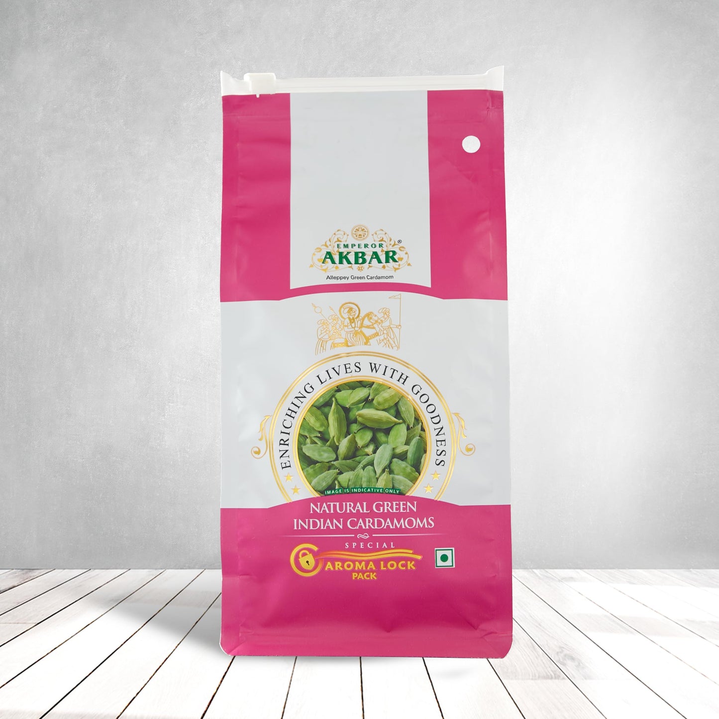 Emperor Akbar Cardamom (Elaichi)- 250G - Green Cardamom In Superior Aroma-Lock Pack (Pink Grade - 7.5Mm & Above)