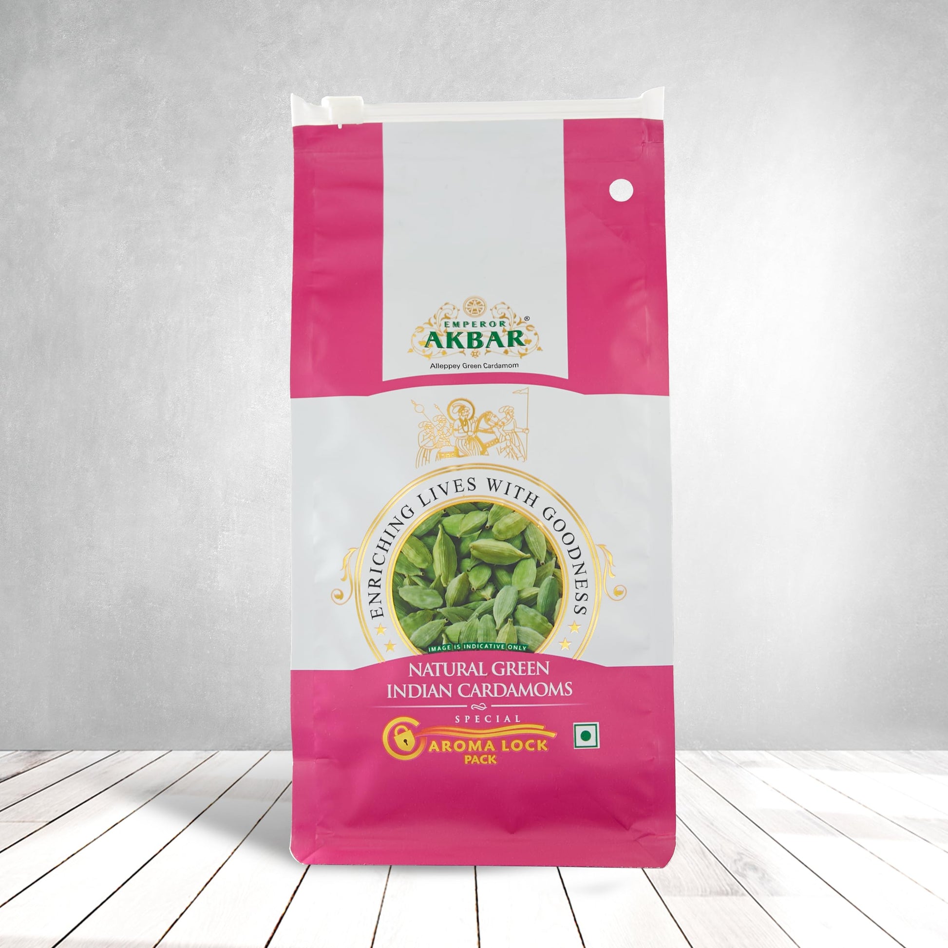 Emperor Akbar Cardamom (Elaichi)- 250G - Green Cardamom In Superior Aroma-Lock Pack (Pink Grade - 7.5Mm & Above)