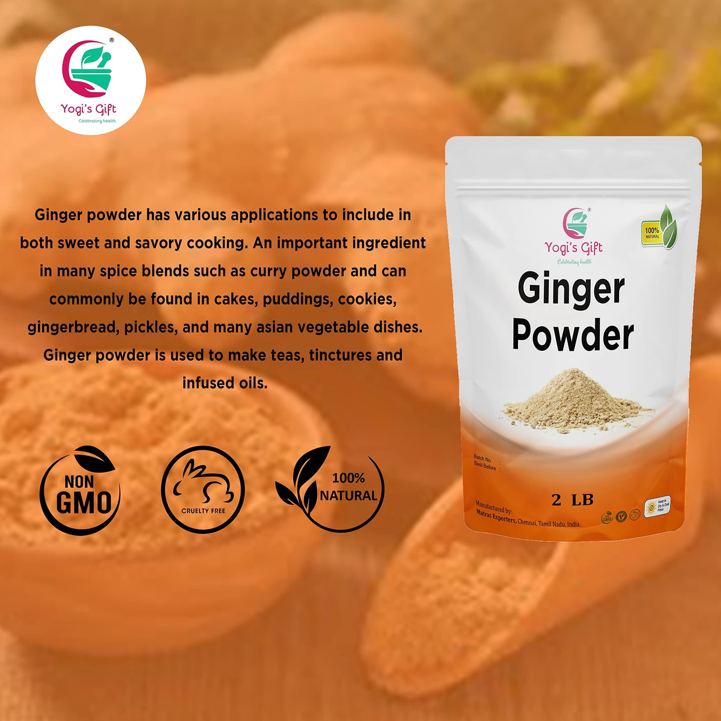 Ginger Powder 2 Lb | As Spicy As Fresh Ginger | Flavourful Powdered Ginger | 100% Pure And Natural Ground Ginger | Great For Bak