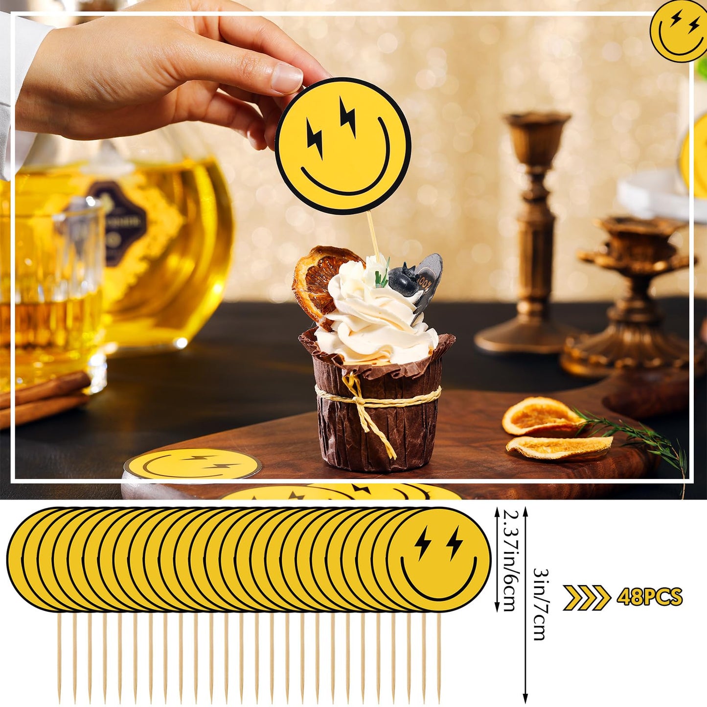 Seajan 48 Pcs One Happy Dude Birthday Cupcake Toppers Smile Face 1St Birthday Cake Topper Hippie First Birthday Decoration Mini