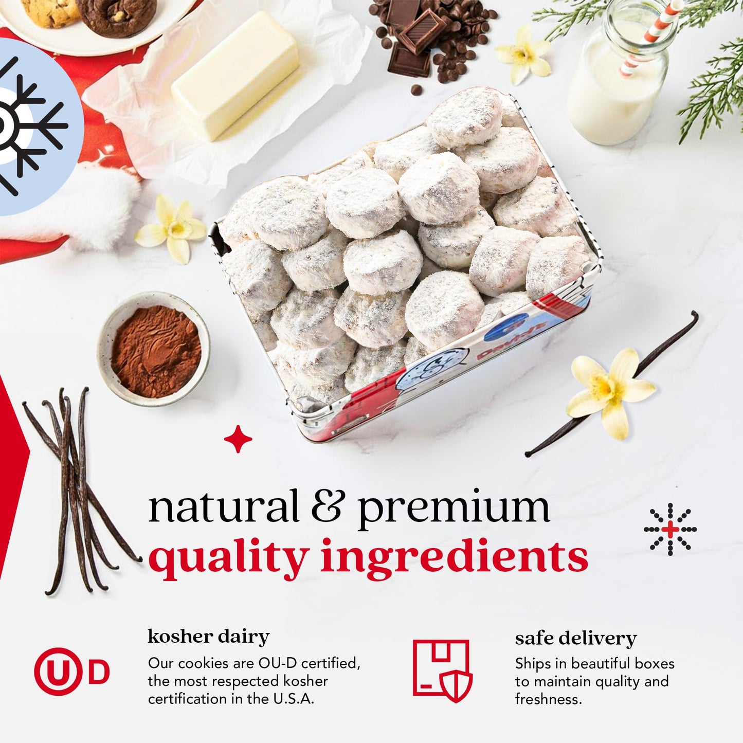 Davids Cookies Winter Wonderland Butter Pecan Meltaway Cookies Tin - Delicious Butter Cookies with Crunchy Pecans - Soft & Melt