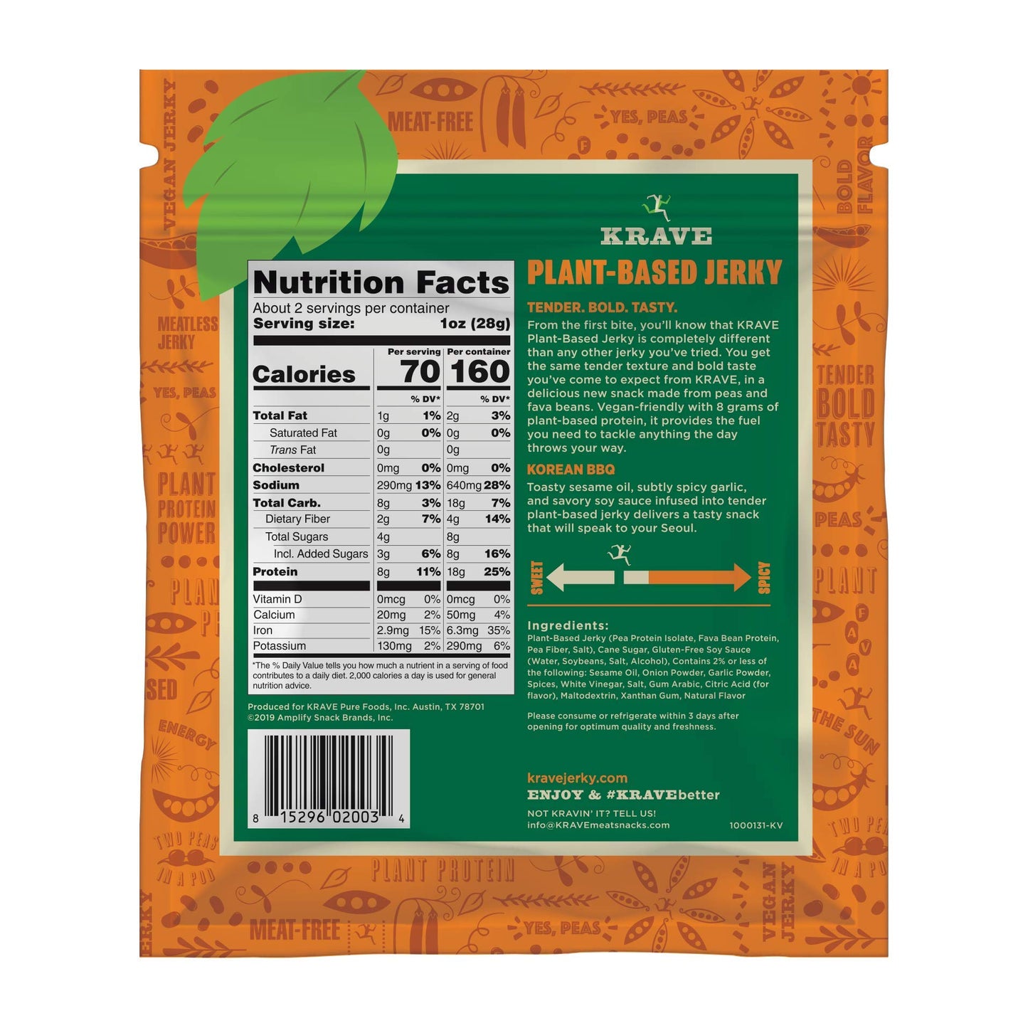 Krave Jerky Plant Based Korean Bbq Jerky 2.2 Oz