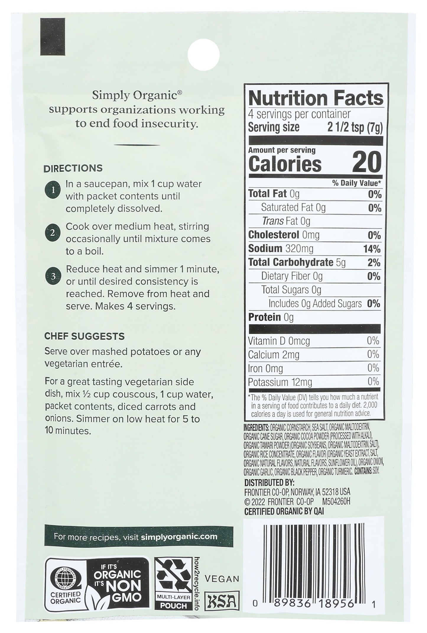 Simply Organic Vegetarian Brown Gravy Mix, Certified Organic, Vegetarian, Gluten-Free | 1 oz