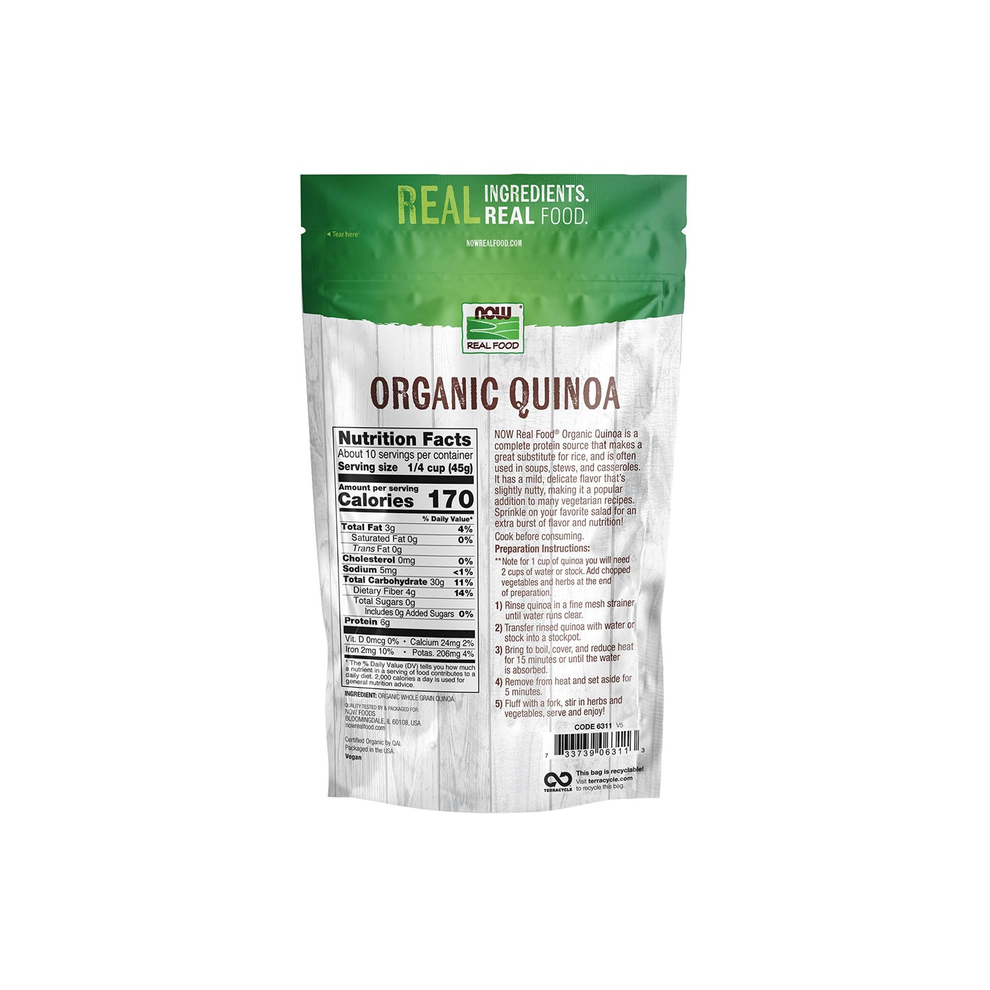 NOW Foods, Organic Quinoa Whole Grain, Gluten-Free, Ancient Grain, Source of Protein and Fiber, 16-Ounce (Packaging May Vary) (P