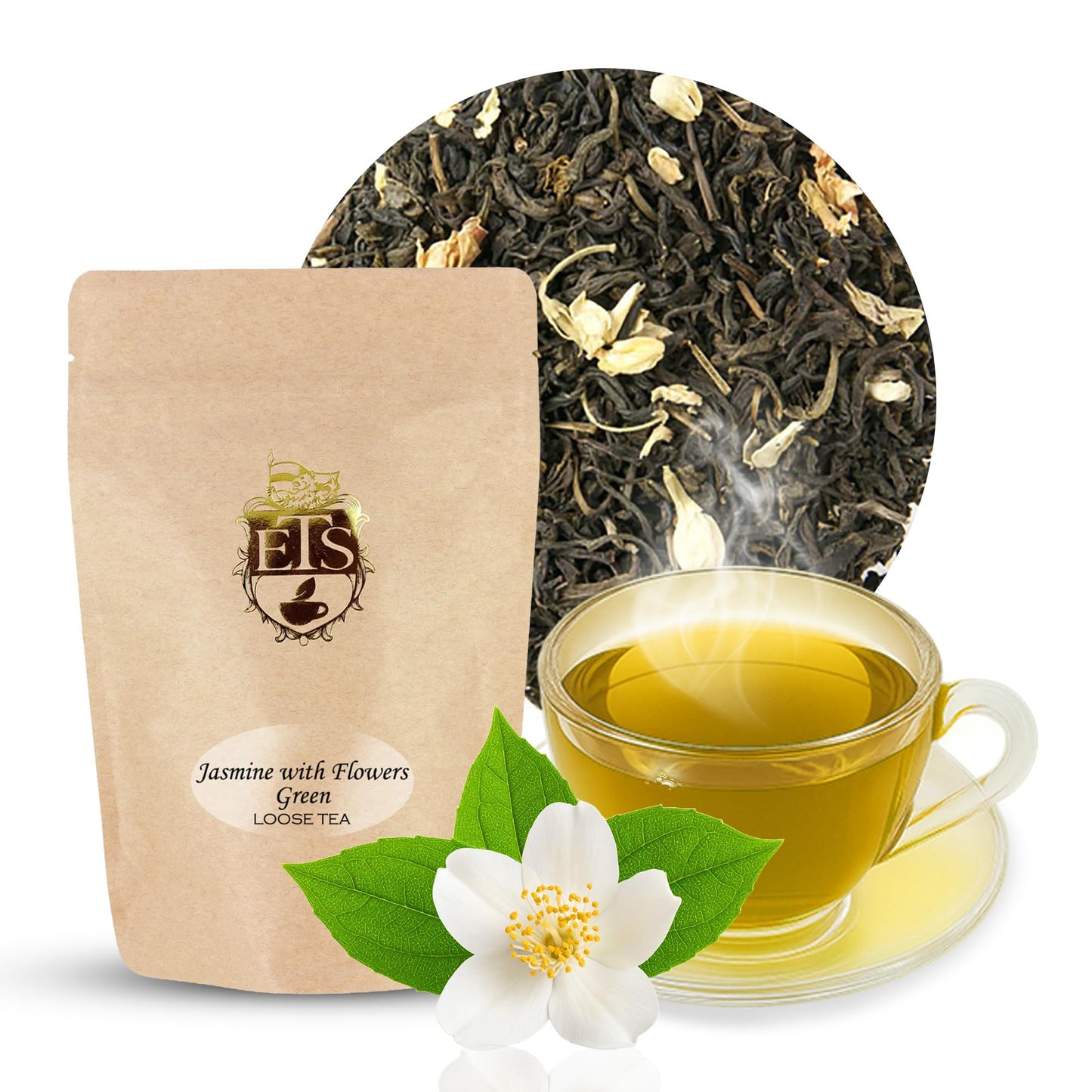 Jasmine With Flowers Green Tea | Loose Leaf Tea Pouch - 16Oz Bulk Bag | Top-Grade Floral Blend From Fujian China | Soothing Aroma | Steamed Green Tea | English Tea Store