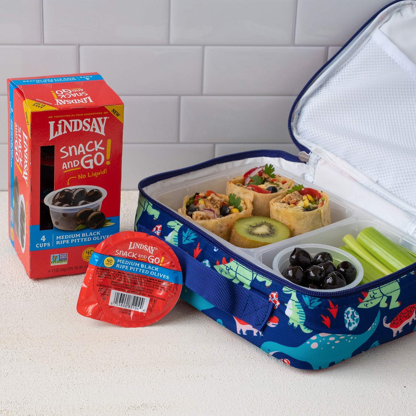 Lindsay Snack And Go Medium Black Ripe Pitted Olives, Case Of 4 (16 Snack Cups)