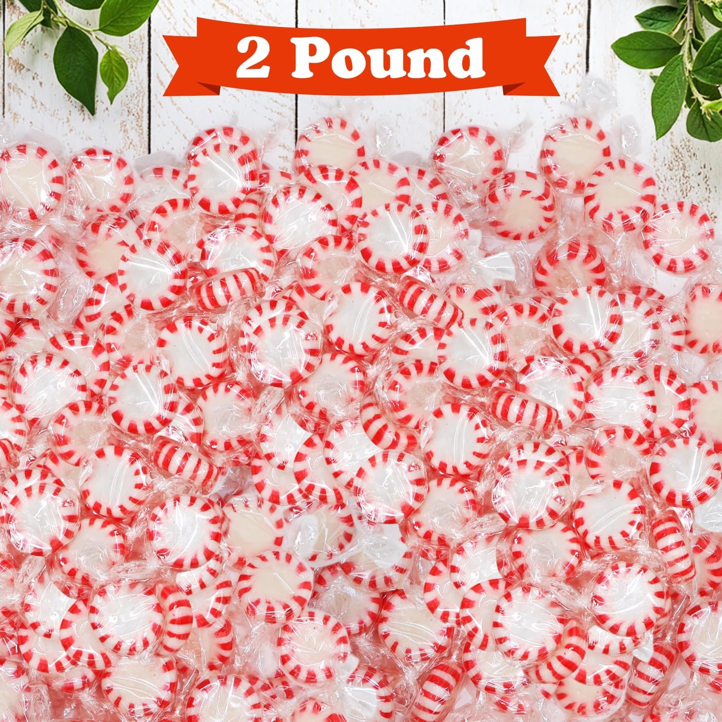 GEEOOLLAH Starlight Peppermint Candy 2 Pound Bucket - Individually Wrapped Red & White Hard Mints for Holidays, Parties, Candy Bowls