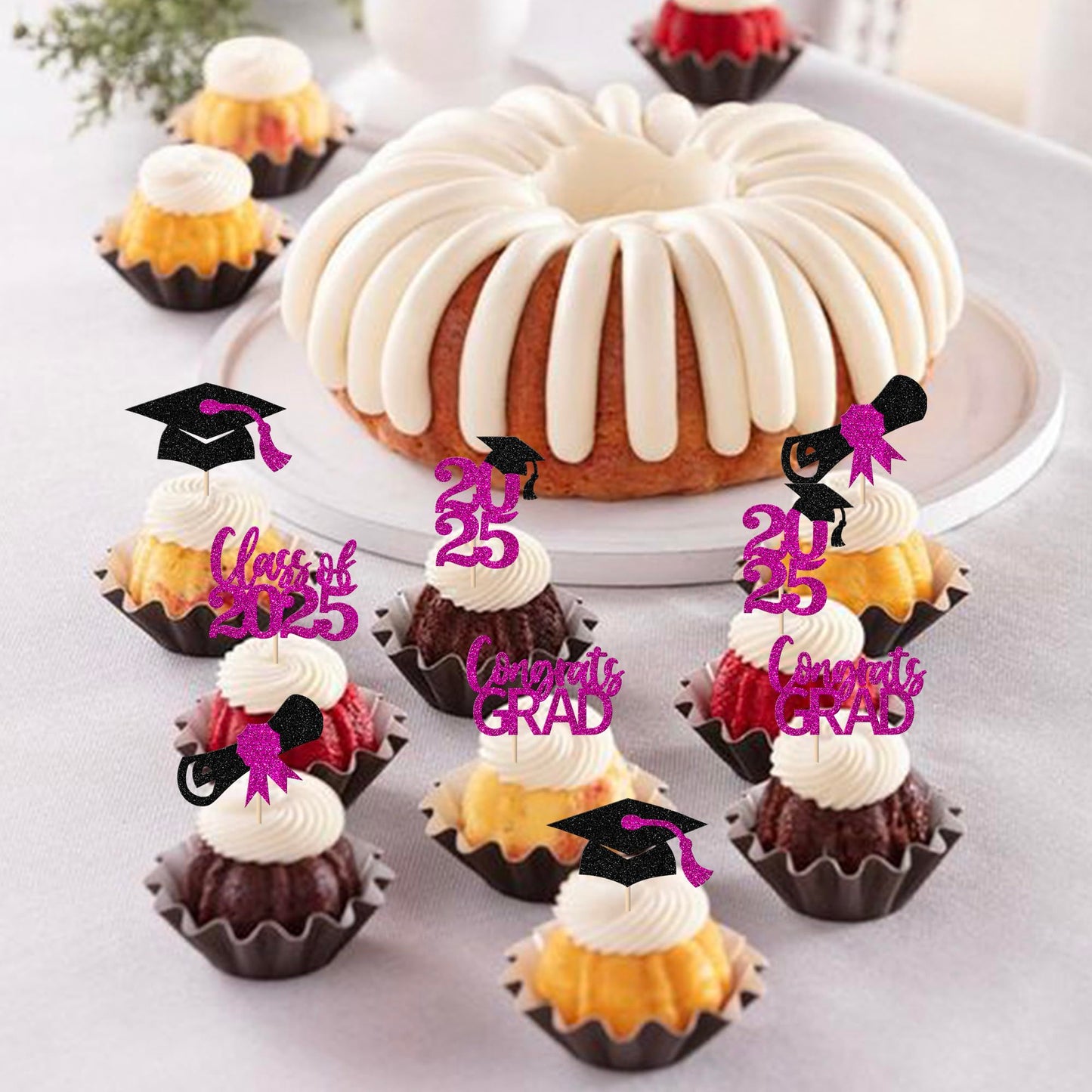 YCTHUNFISH 30 Pack Cupcake Toppers Glitter Graduation Decorations Class of 2025 Purple