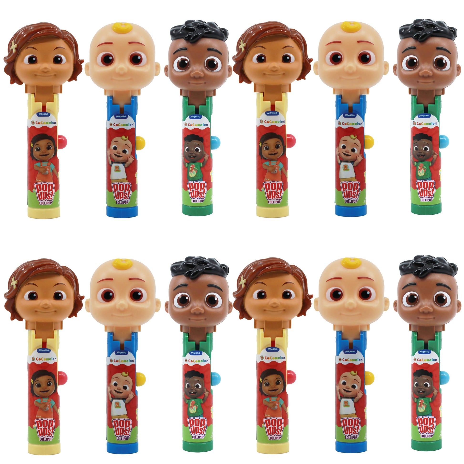 Pop Ups! Cocomelon Lollipop Holders - Nina, JJ, and Cody - 12 Chupa Chups Lollipops with Cases - Individually Wrapped Candy Part