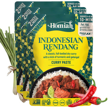 Homiah Rendang Curry Paste (Value 3 Pack X 7 Oz) - Gluten Free Non-Gmo Malaysian Curry Paste - Vegan Rendang Curry Paste Thai Es