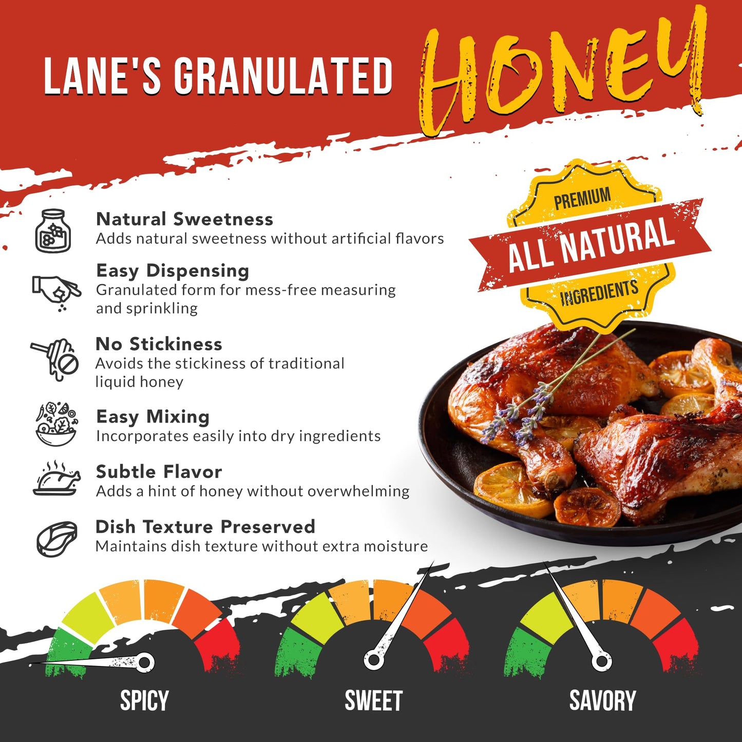 Lane'S Granulated Honey Seasoning, All-Natural Caramelized Granulated Powdered Honey Dust Blend With Honey Sugar Cane, No Msg, M