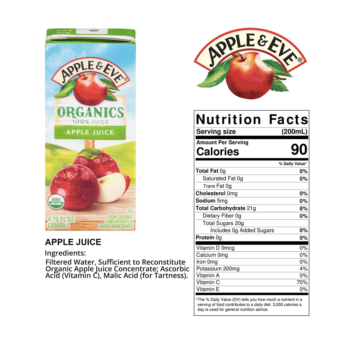 Apple & Eve Organics Apple Juice, 6.75 Fluid-oz, 40 Count