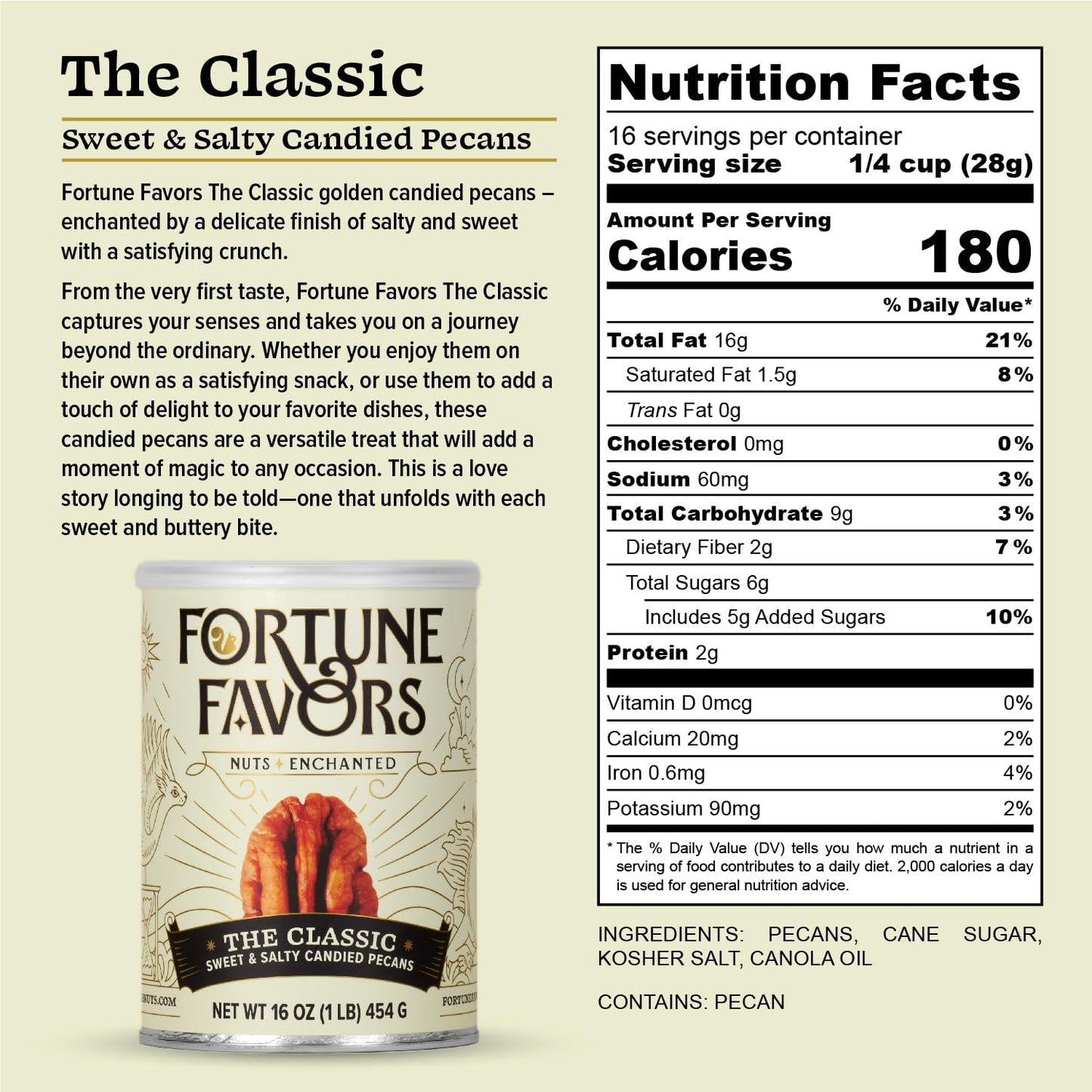 Fortune Favors Candied Pecans, Sweet And Salty Snack, Hand Crafted In Small Batches, Usa-Grown (16Oz, Classic)