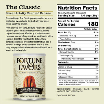 Fortune Favors Candied Pecans, Sweet And Salty Snack, Hand Crafted In Small Batches, Usa-Grown (16Oz, Classic)