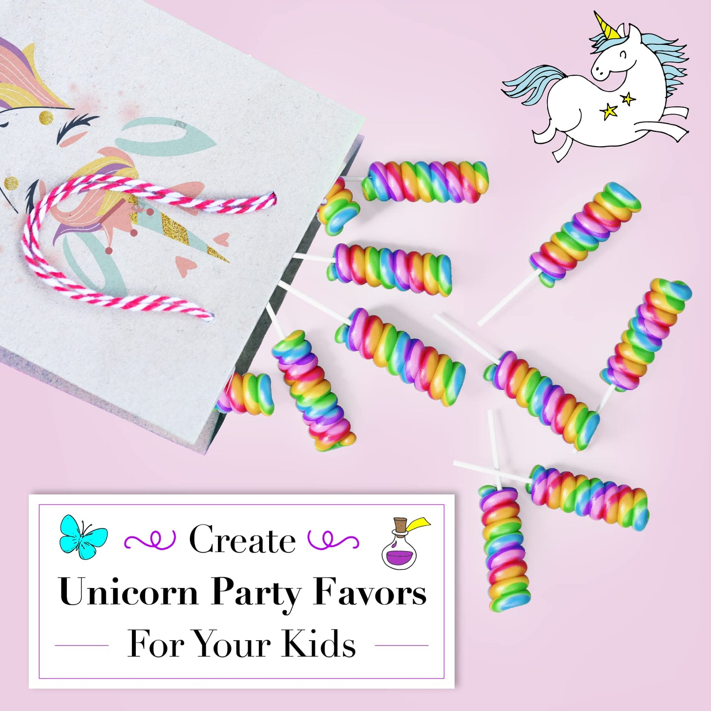 Unicorn Candy Swirl Lollipops Individually Wrapped 20pk- Unicorn Lollipop Candy Bulk For Unicorn Party Favors & Rainbow Party Fa