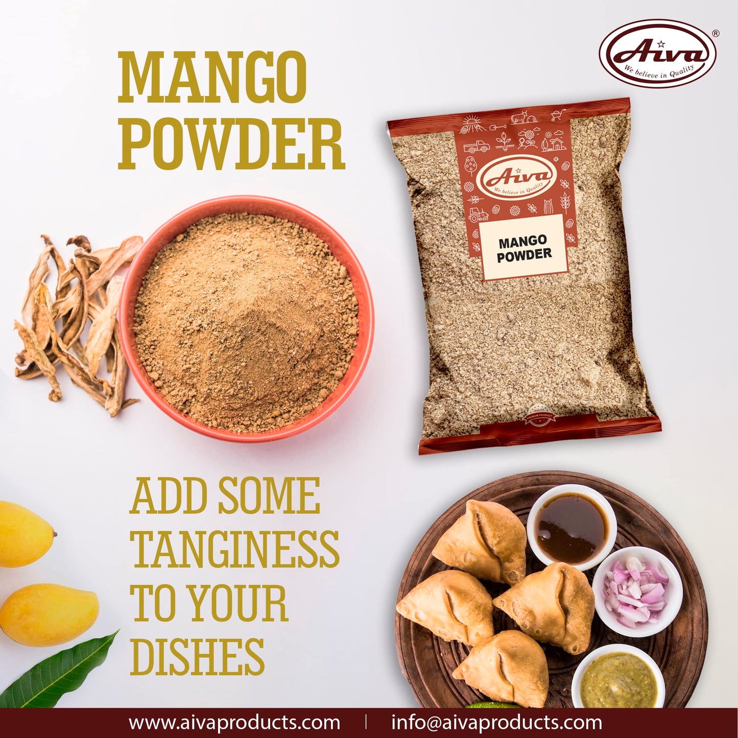 Aiva Amchur ( Dried Mango) Ground  Powder Spice  All Natural Indian Origin  No Color  Vegan  Non-Gmo  No Salt Or Fillers (2 Poun