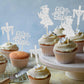 Gyufise Cupcake Toppers - 24Pcs Glitter Cross for Baptism and First Communion, Silver, Paper