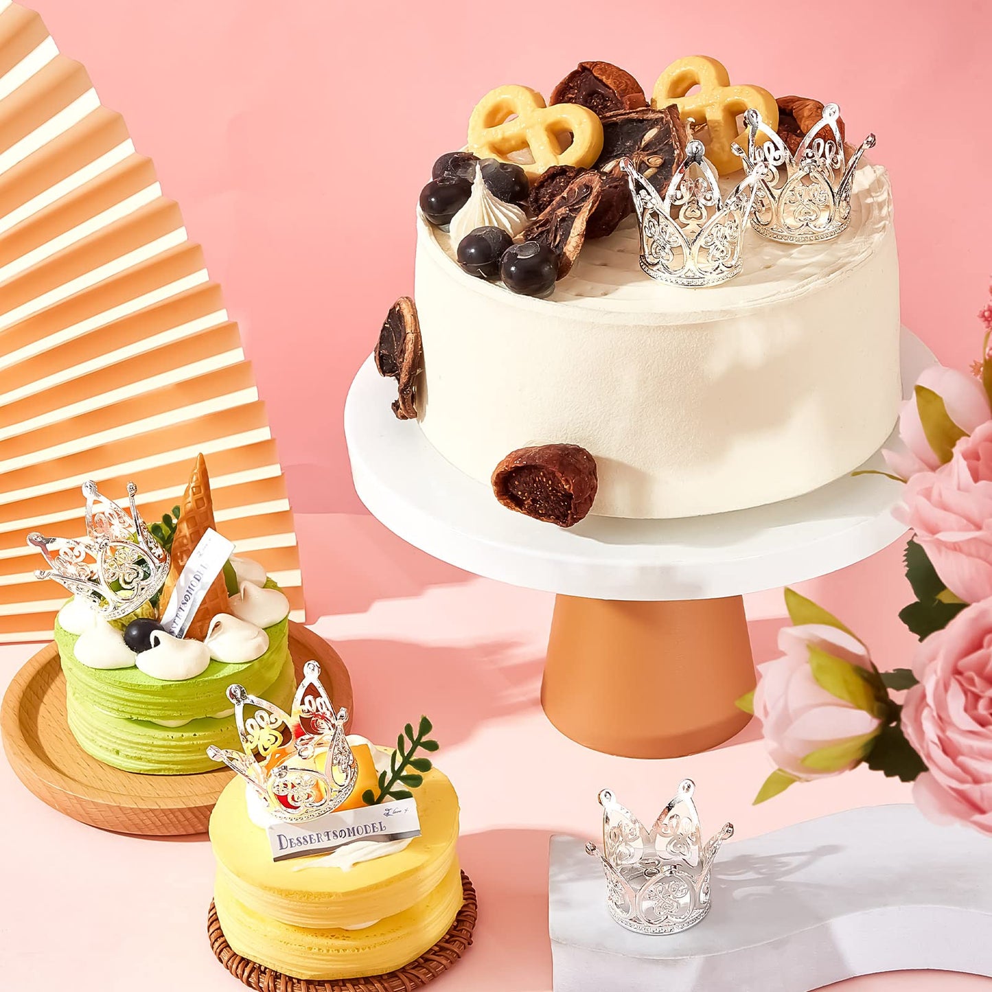 Junkin 24 Pcs Mini Crowns Mini Gold Crown Cake Topper for Flower Bouquets Small Vintage Tiara Cake Topper for Flower Arrangement