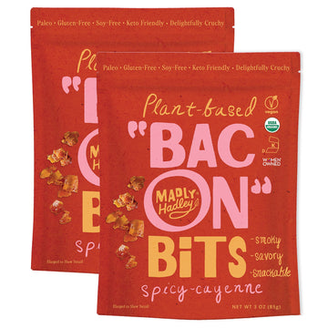 Madly Hadley Plant-Based Bacon Bits, Organic Vegan Snack, Keto-Friendly, Gluten-Free, 6 Oz (Pack of 2), Spicy Cayenne