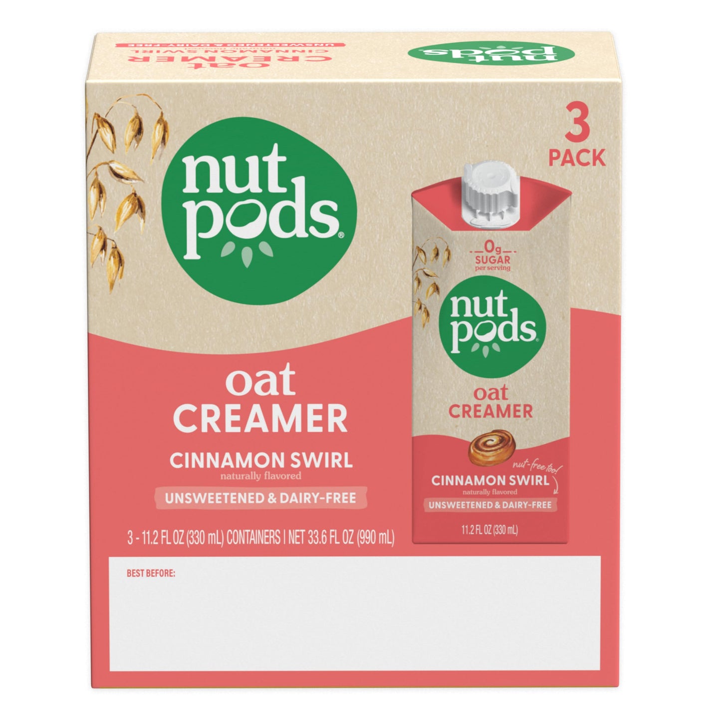 Nutpods Oat Cinnamon Swirl Coffee Creamer - Unsweetened Oat Milk Creamer - Nut-Free Non Dairy Creamer - Keto, Gluten Free, Non-Gmo, Vegan, Sugar Free, Kosher (3-Pack)