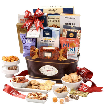 Broadway Basketeers Thank You Gift Basket Send Your Appreciation With This Beautiful Display Basket. Enjoy The Large Assortment Of Sweets And Savory Treats, Perfect For Mom Dad Friends