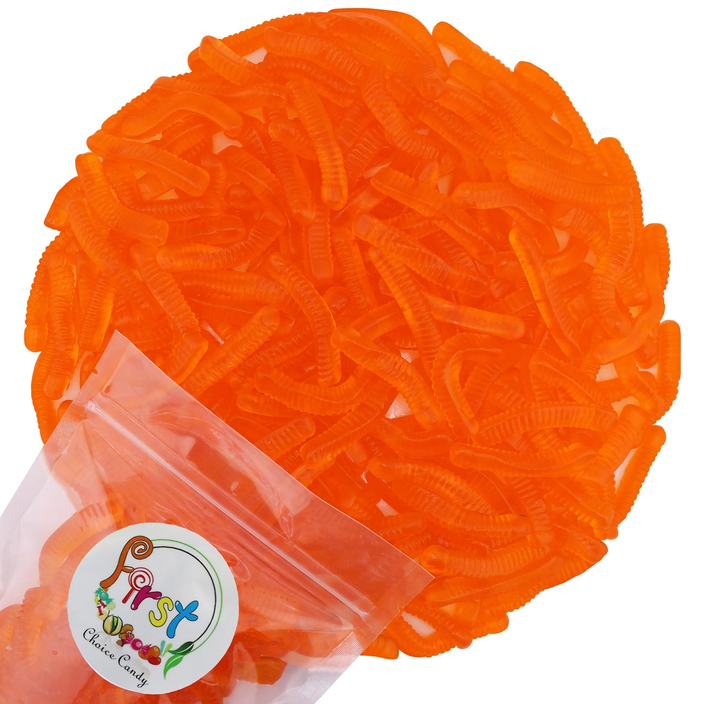 Firstchoicecandy Sweet & Sour Gummy Worms, Multi Flavors And Solid Colors (5 Pound, Orange)