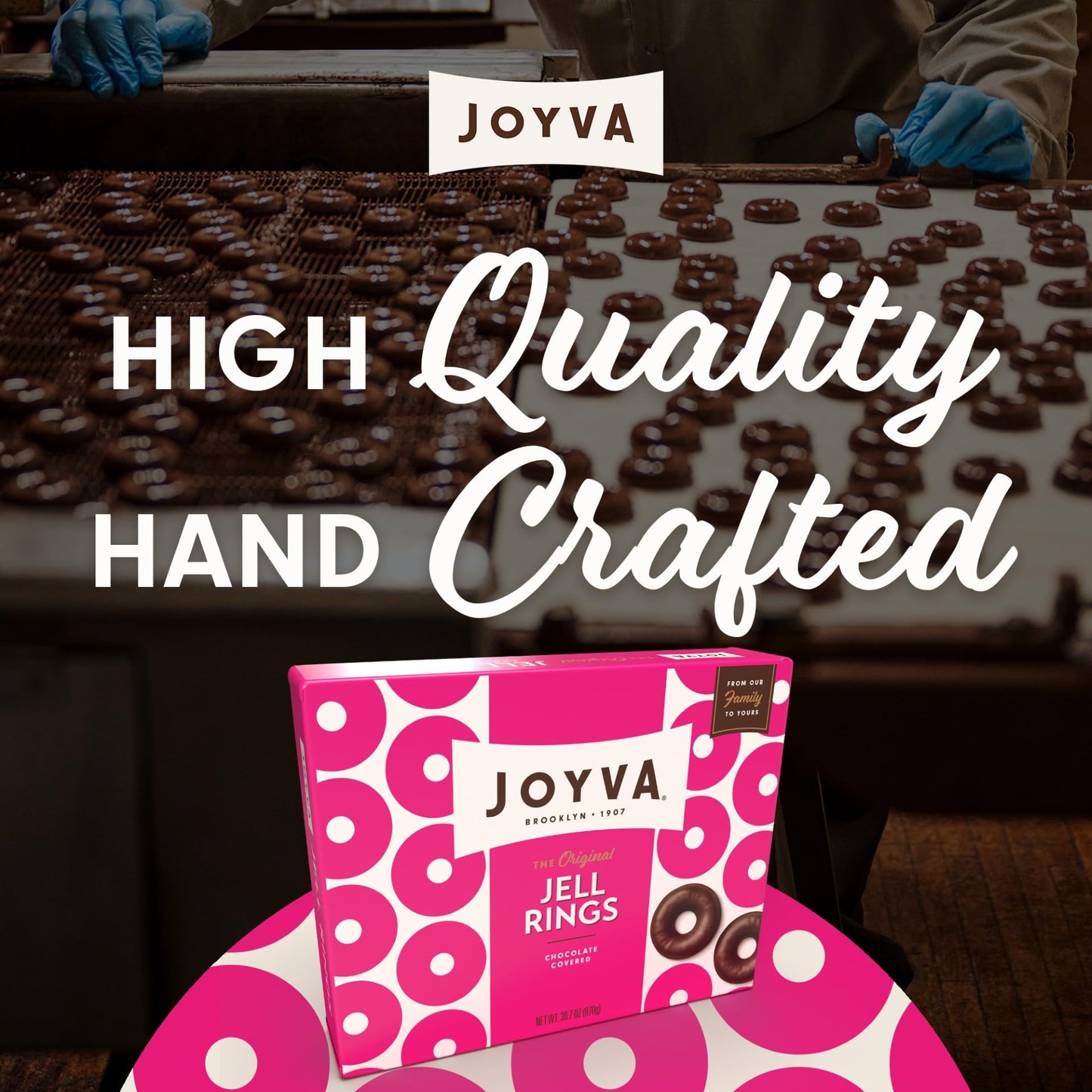 Joyva Jell Rings | Gift Box of 60 Sweet Jell Center Rings with Smooth Dark Chocolate Coating | 807g, 30.7oz