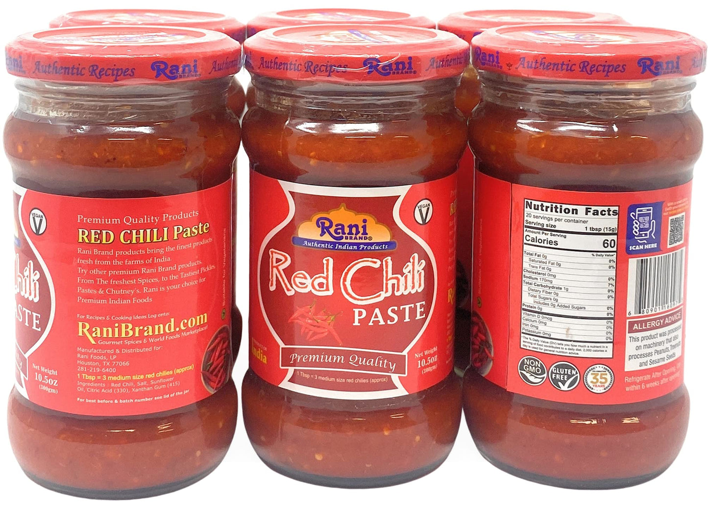 Rani Red Chilli Cooking Paste 10.58Oz (300G) Glass Jar, Pack Of 5+1 Free ~ Vegan | Gluten Free | Non-Gmo | No Colors | Indian Origin