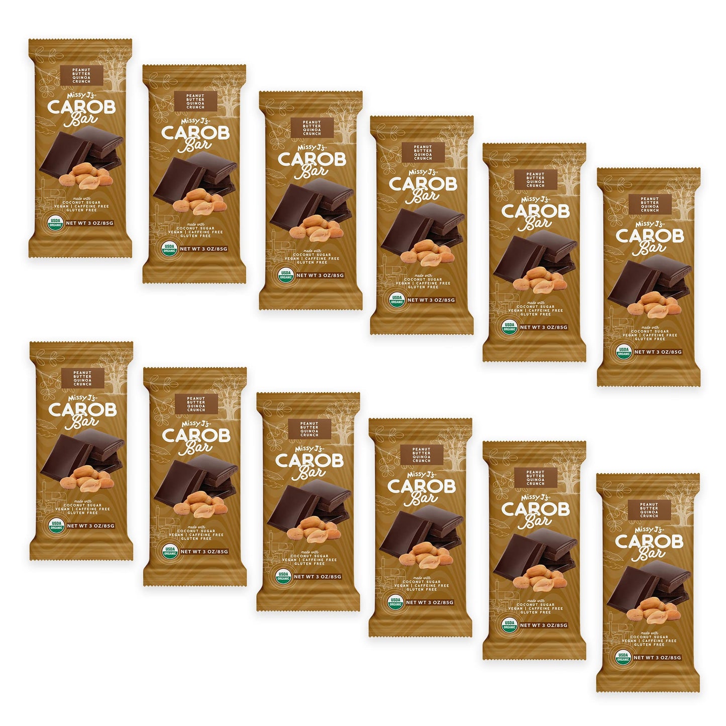 Missy Js Organic Peanut Butter Carob Bar, Vegan, Gluten-Free, 3 Ounce, 12 Pack