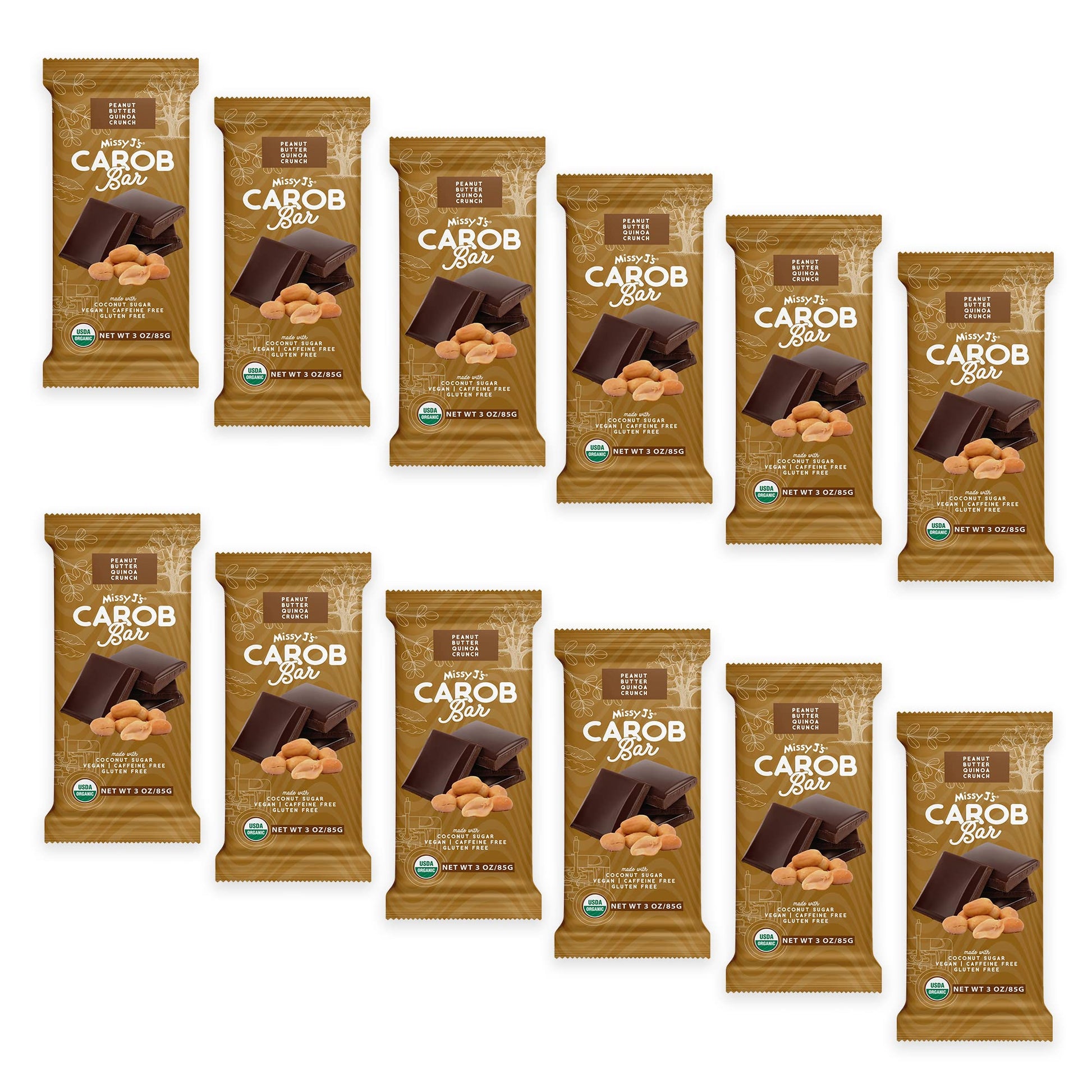 Missy Js Organic Peanut Butter Carob Bar, Vegan, Gluten-Free, 3 Ounce, 12 Pack