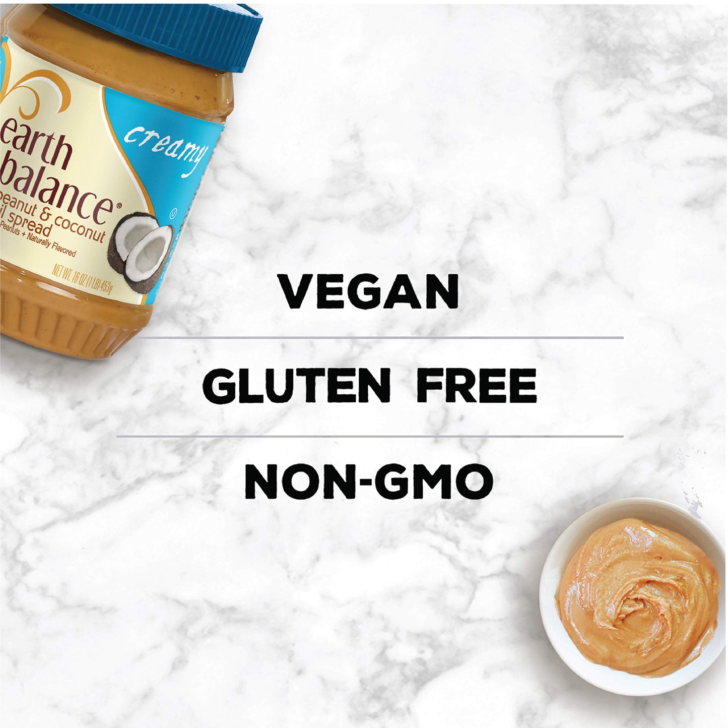 Earth Balance Creamy Peanut and Coconut Oil Spread, Vegan and Gluten Free, 16 oz.