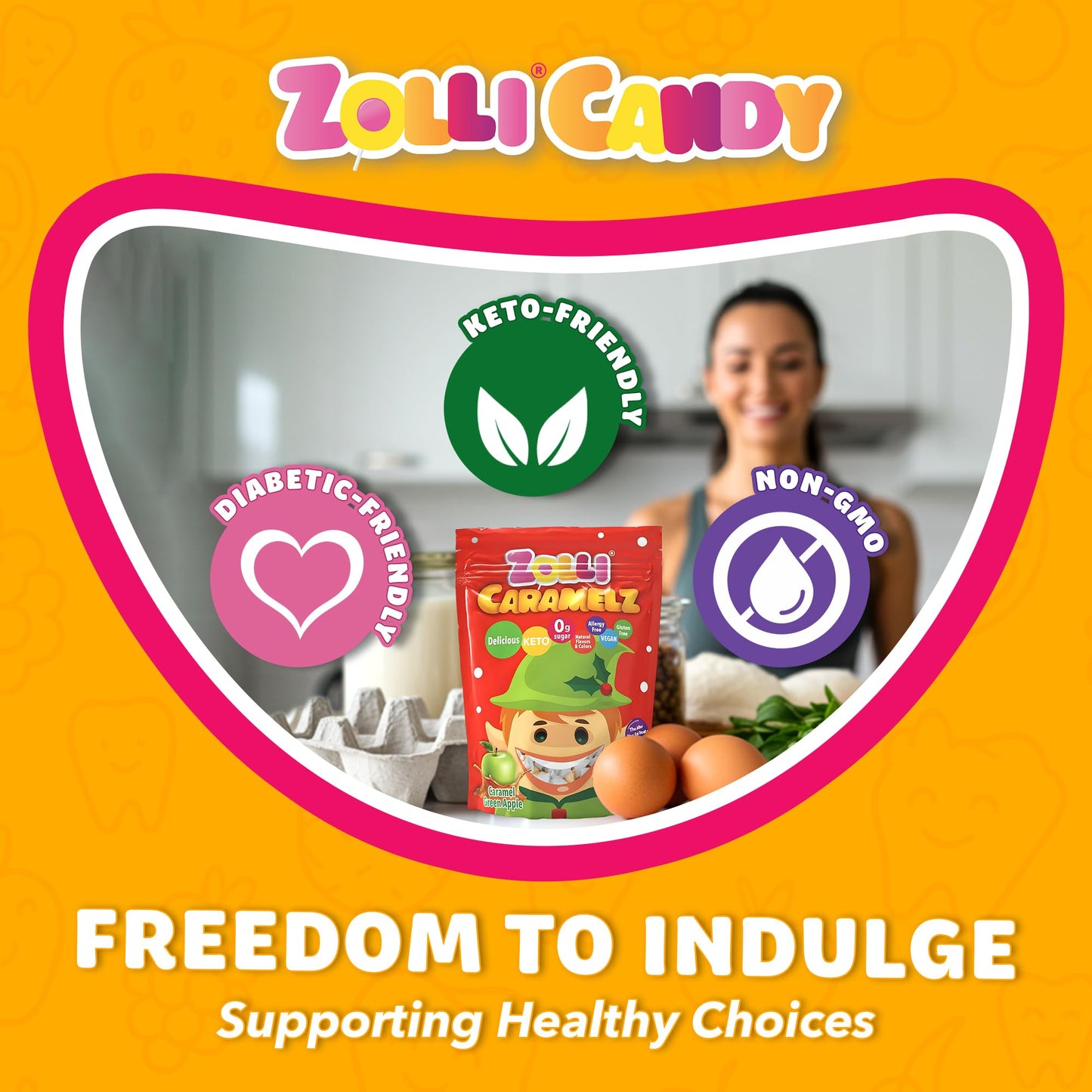 Zolli Caramelz Sugar-Free Candy - Creamy  Chewy  Dye-Free  Keto & Diabetic-Friendly Healthy Candy  Dentist-Approved  for Kids (Caramel Green Apple  3 oz)