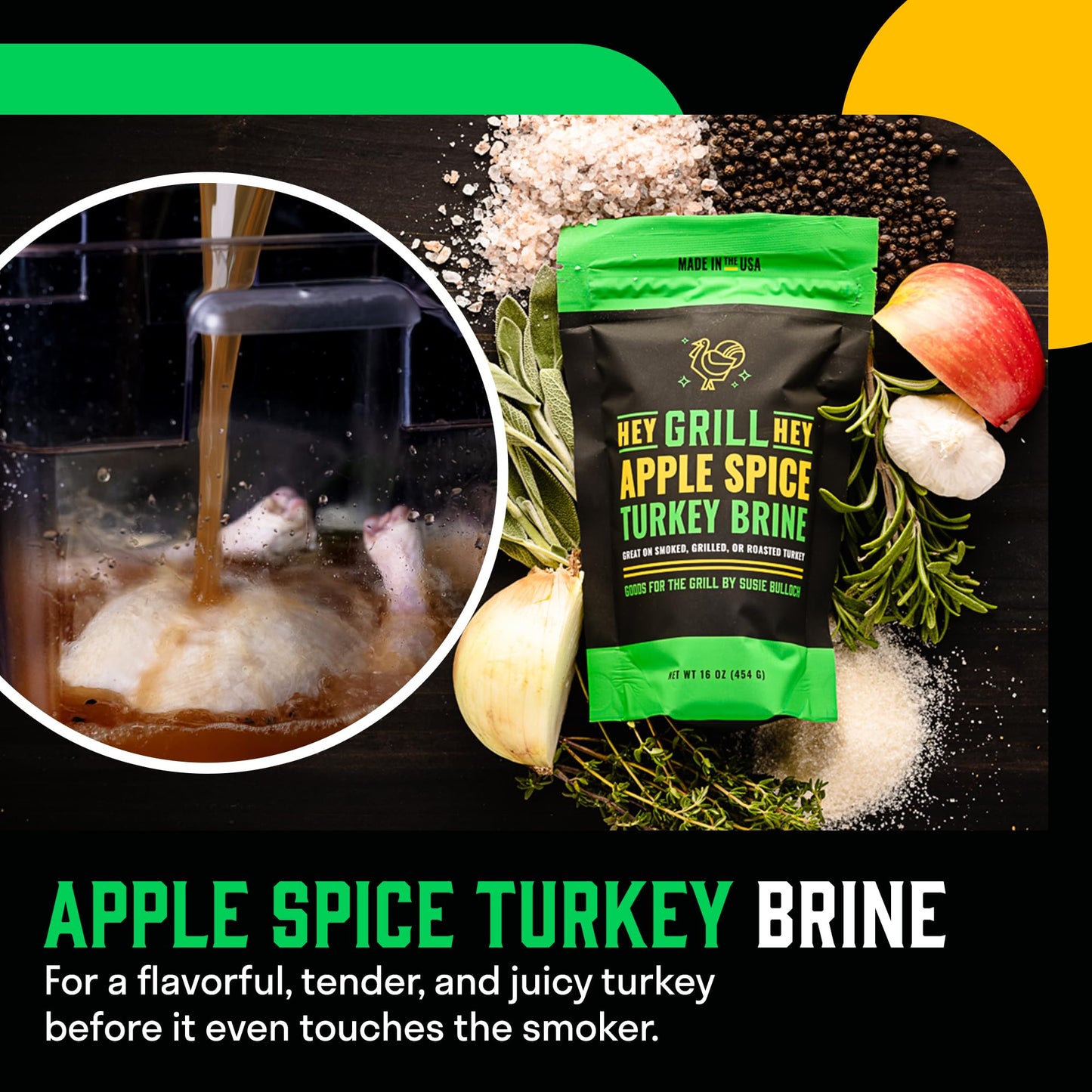 Hey Grill Hey | Turkey Brine Kit | | Includes Apple Spice Brine  Smoked Turkey Rub  and Cranberry BBQ Glaze| Smoked Turkey Brine & Seasoning Kit