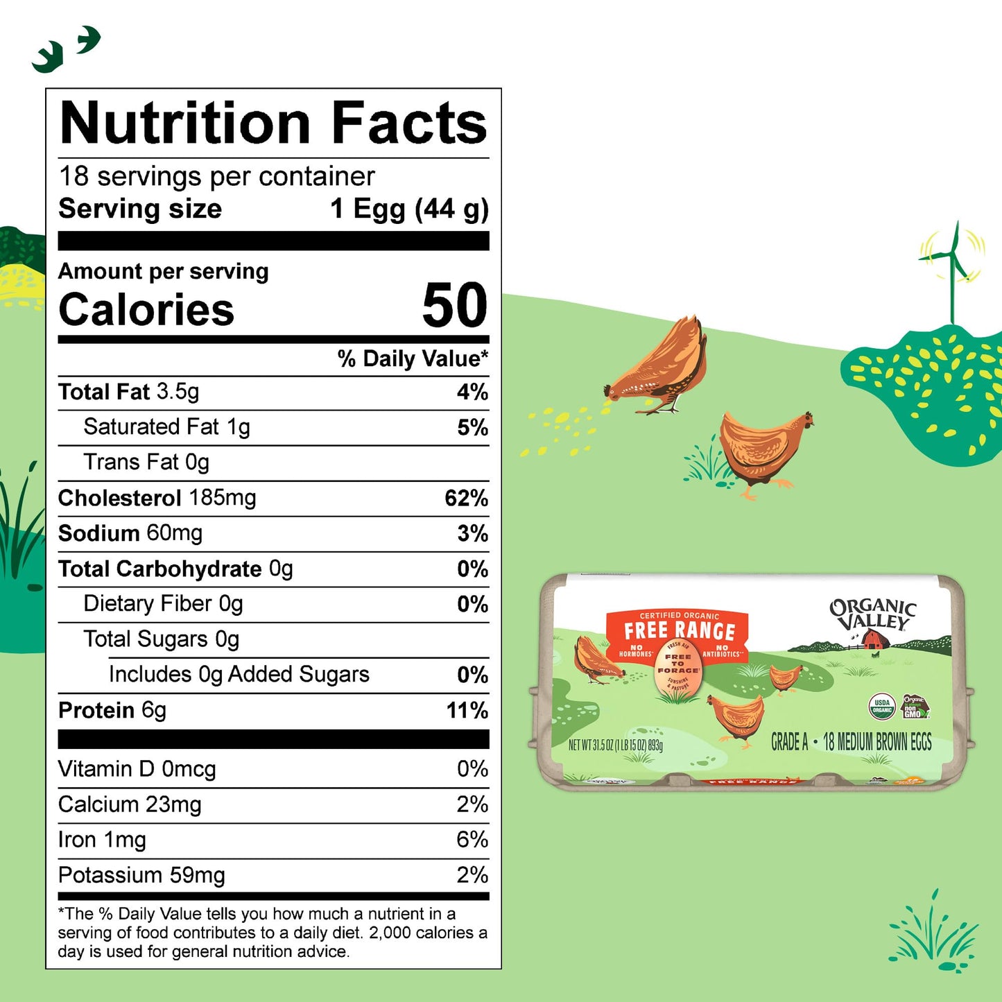 Organic Valley, Organic Free-Range Medium Brown Eggs - 18 ct