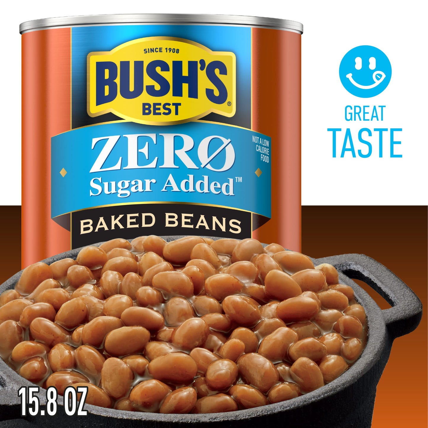 BUSHS BEST Zero Sugar Baked Beans, Source Of Plant Based Protein And Fiber, Low Fat, Gluten Free, 15.8 oz