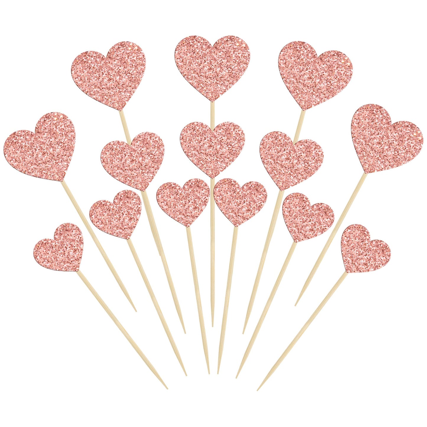 Gyufise Heart Cupcake Toppers - 30 Pcs Rose Gold Glitter Picks for Weddings, Engagements, Birthdays, Valentines Day Party Supplies