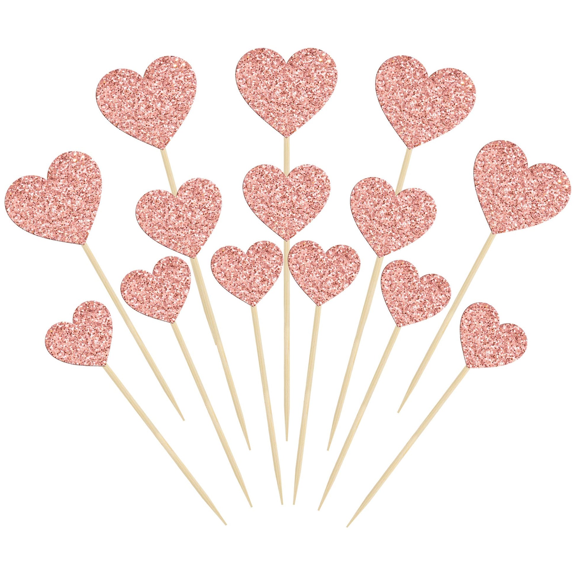Gyufise Heart Cupcake Toppers - 30 Pcs Rose Gold Glitter Picks for Weddings, Engagements, Birthdays, Valentines Day Party Supplies