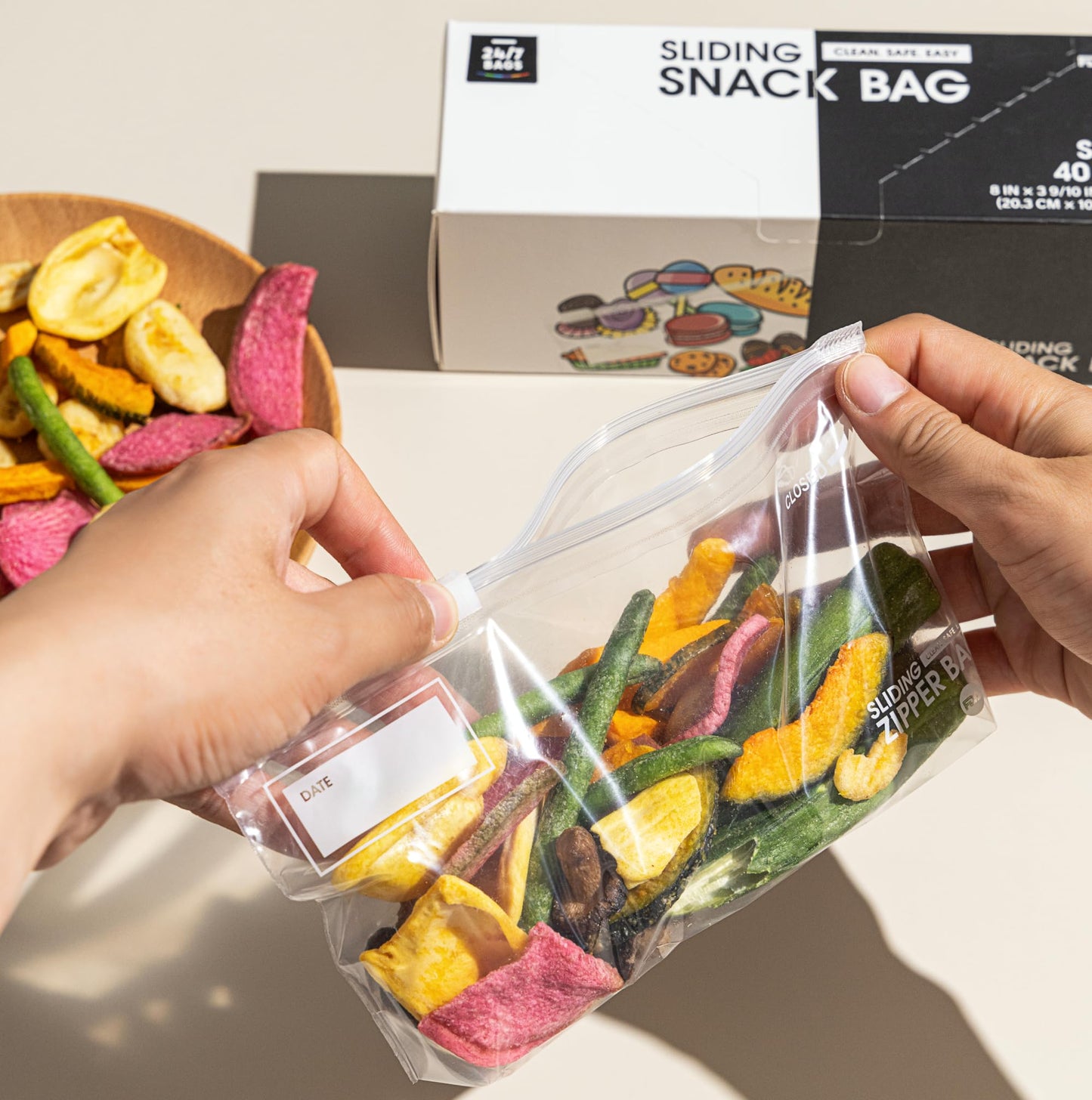 24/7 Bags  Slider Storage Bags, Snack Size With Expandable Bottom, 80 Count (2 Packs Of 40), Bpa-Free