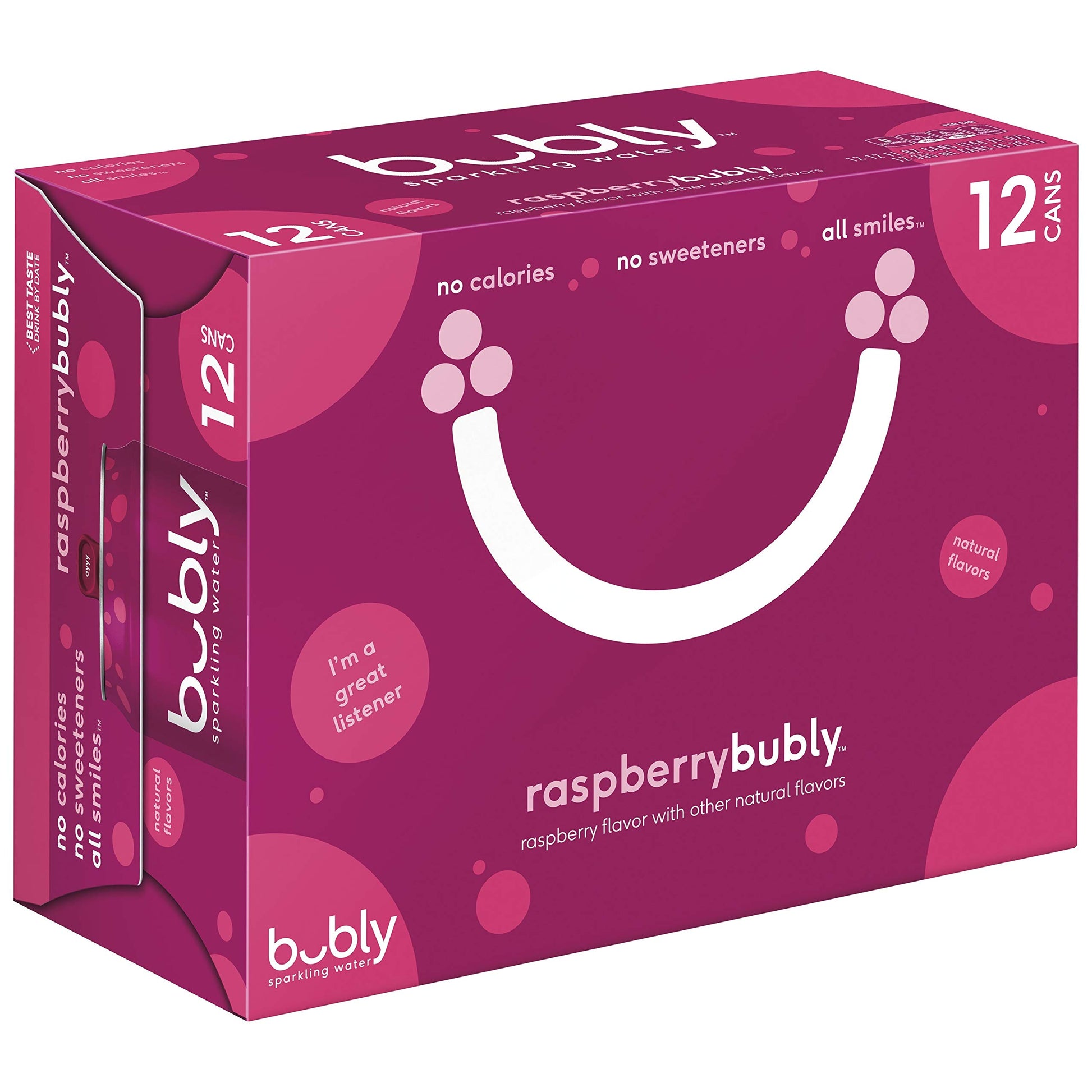 Bubly Sparkling Water, Raspberry, 12Ounce Cans, 12 Count