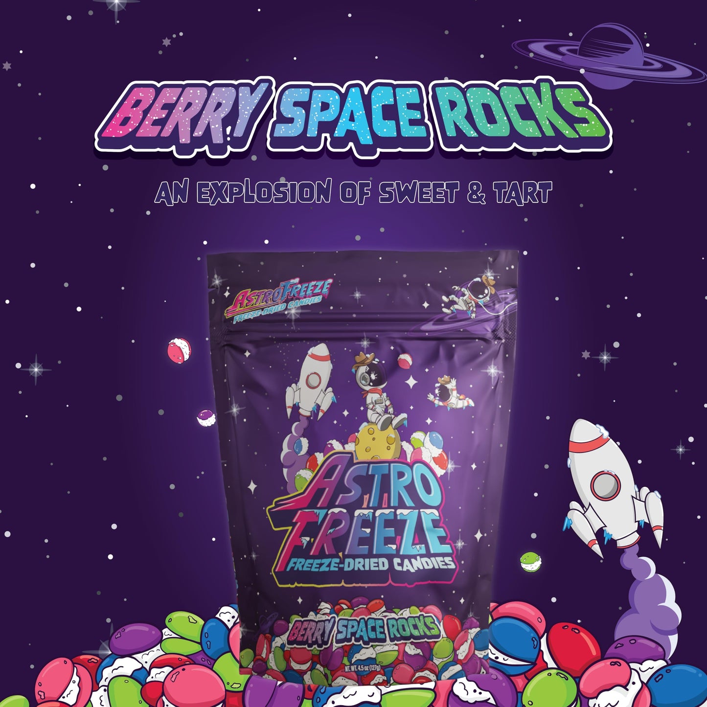 Premium Freeze Dried Berry Skittles - [4-Pack] 18Oz 1.13Lb - Berry Space Rocks Freeze Dried Candy - Flavors = Melon Berry, Wild