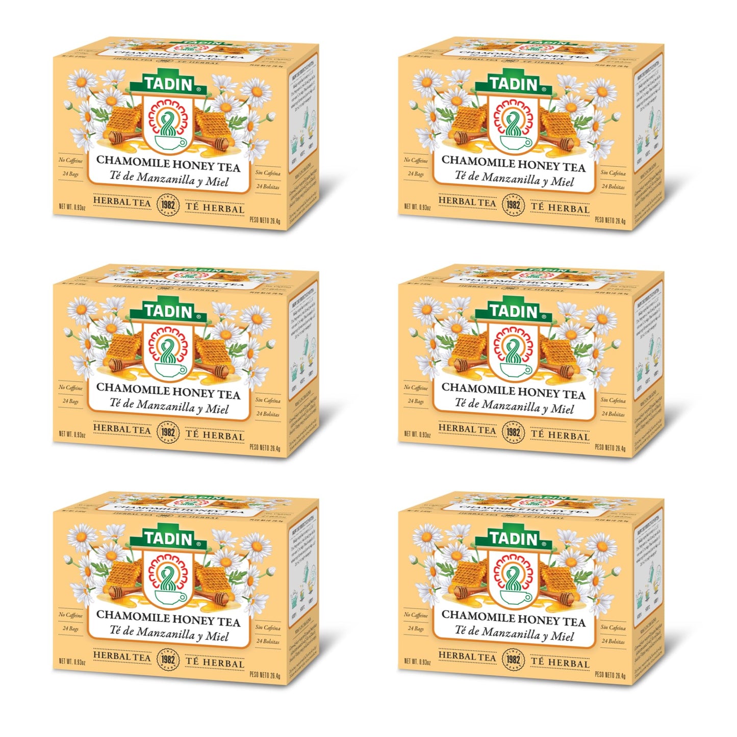 Tadin Chamomile Tea Bags, Caffeine Free Herbal Tea, 24 Count (Pack of 6), Individually Wrapped